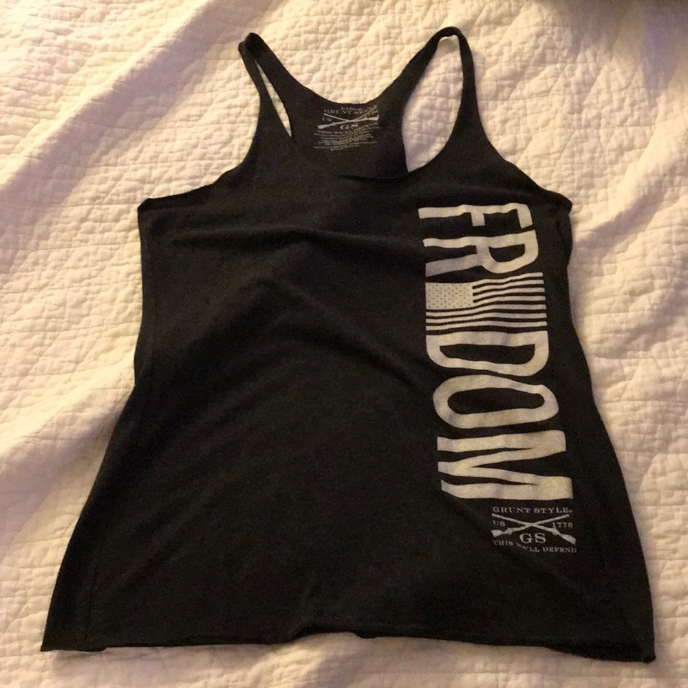 FREEDOM raw edge racer back tank top